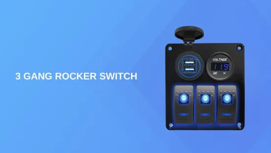 Panel de interruptor basculante azul de 3 bandas con USB dual y toma de corriente para barco marino, coche, RV