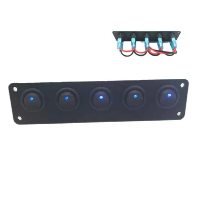 Panel de interruptores de 5 bandas, Panel de interruptores basculantes de 12V, Panel de interruptores LED azul para camión RV